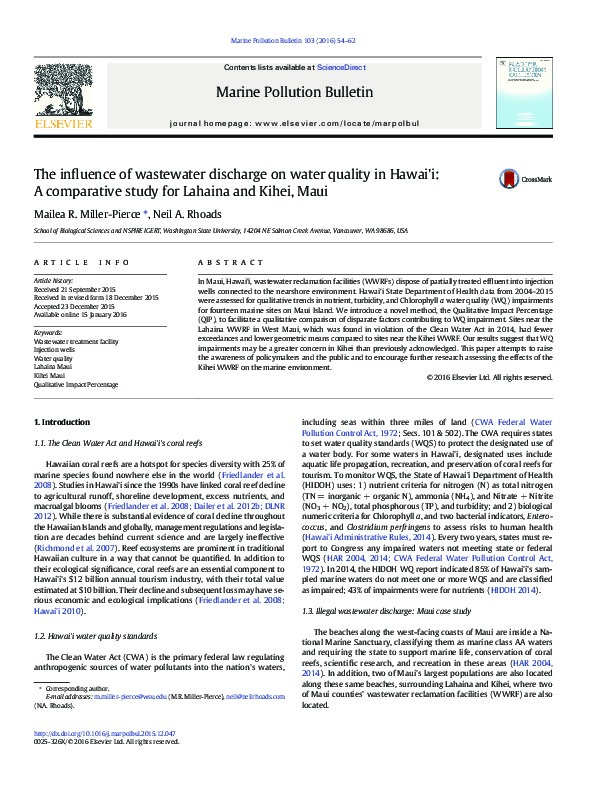 New Research on Maui Water Quality Resulting from Wastewater Discharges