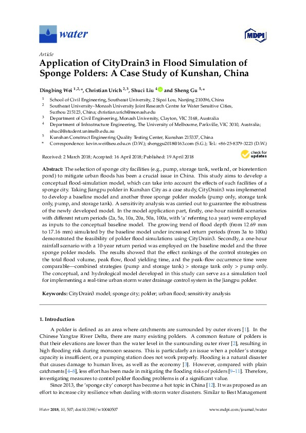 Application of CityDrain3 in Flood Simulation of Sponge Polders - A Case Study of Kunshan, China