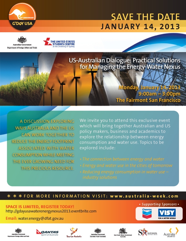 San Francisco Event- January 14, 2013 on the US-Australian Dialogue on Water-Energy Nexus