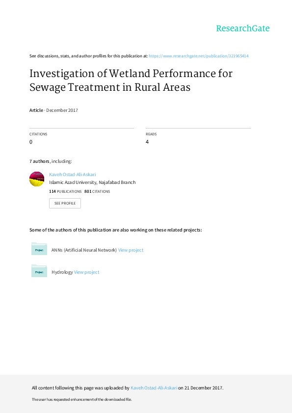 Investigation Of Wetland Performance For Sewage Treatment in Rural Areas
