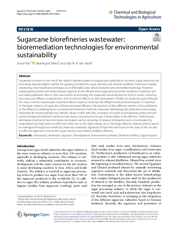 Sugarcane Biorefineries Wastewater: Bioremediation Technologies for Environmental Sustainability