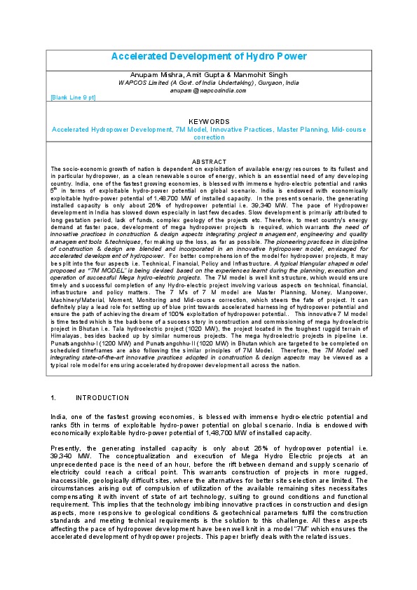 Accelerated Development of Hydro Power