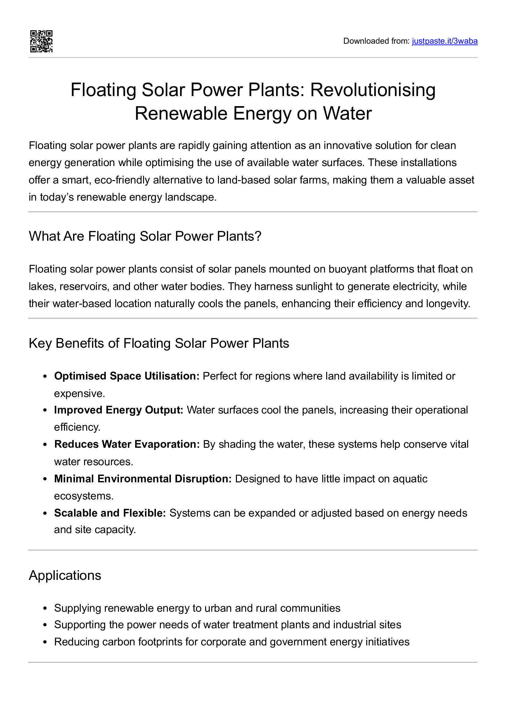 Floating solar plants
