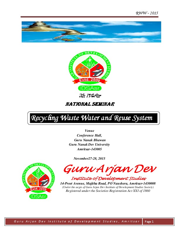 7th IDSAsr National Seminar on Recycling of Waste Water and Reuse System