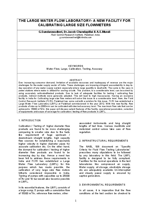 THE LARGE WATER FLOW LABORATORY- A NEW FACILITY FOR CALIBRATING LARGE SIZE FLOWMETERS