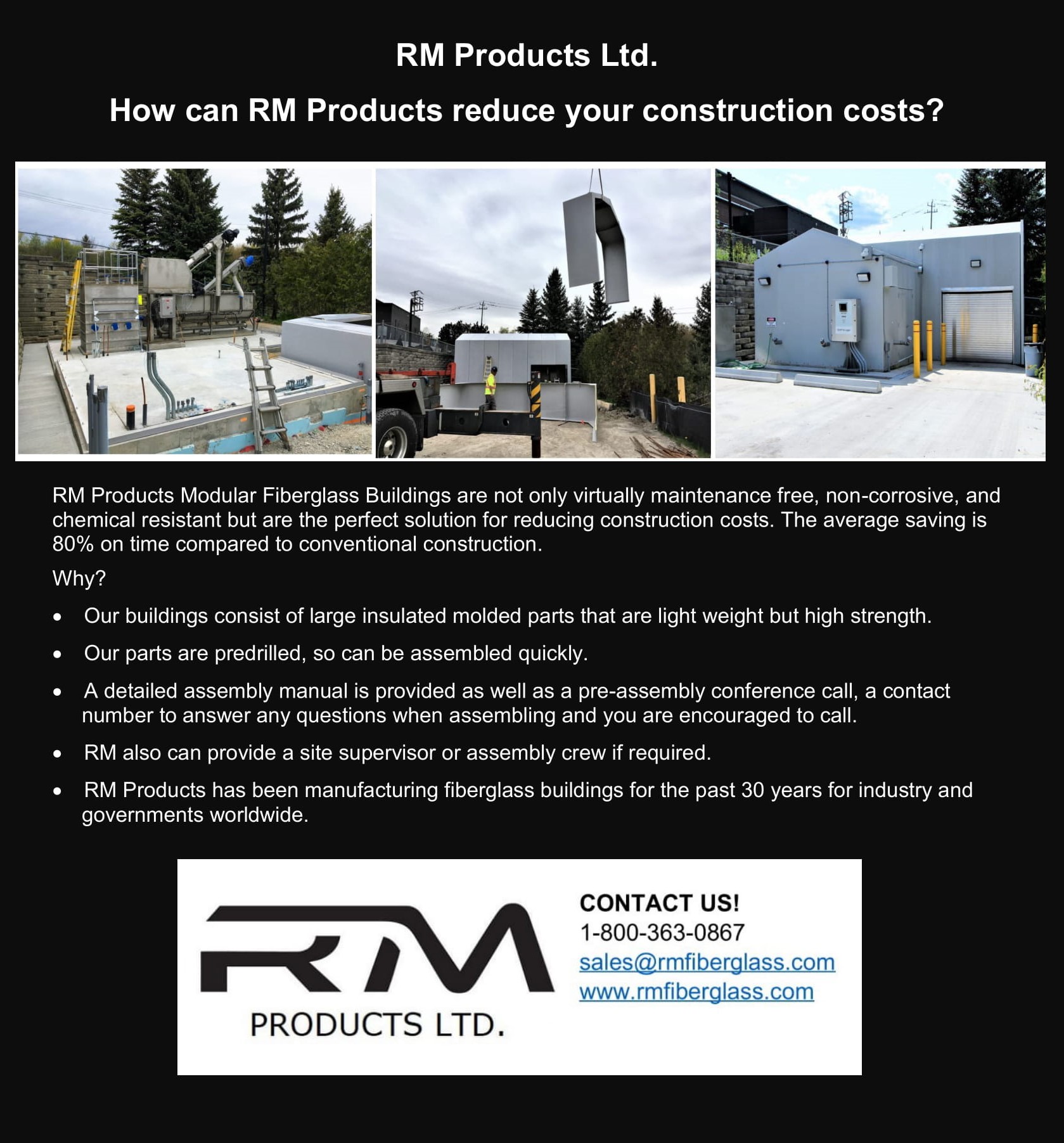 How Can RM Products Ltd. Reduce Your Construction Costs??www.rmfiberglass.com 1-800-363-0867 sales@rmfiberglass.com