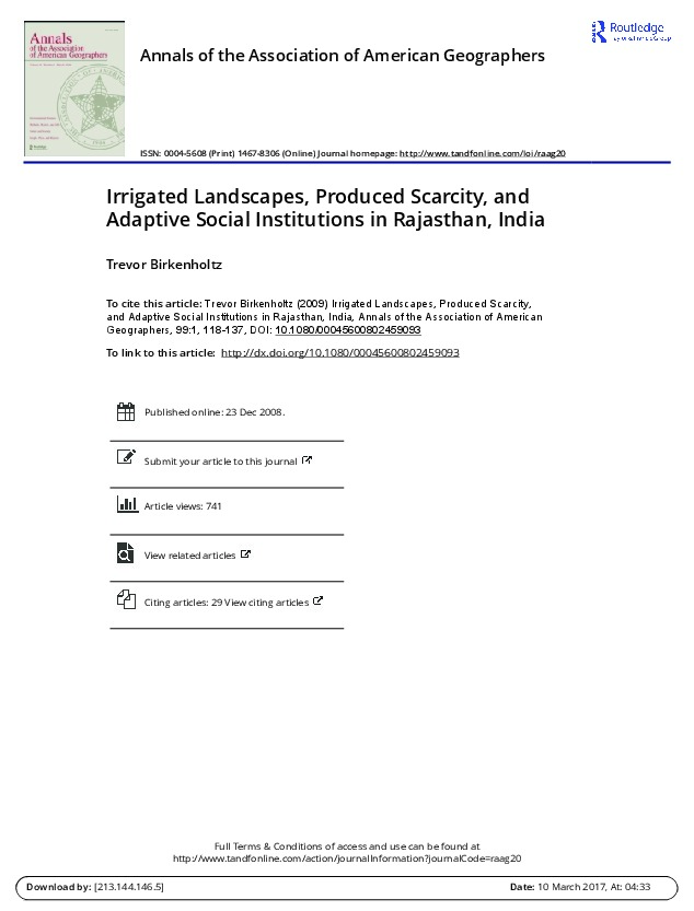 Irrigated Landscapes, Produced Scarcity, and Adaptive Social Institutions in Rajasthan, India