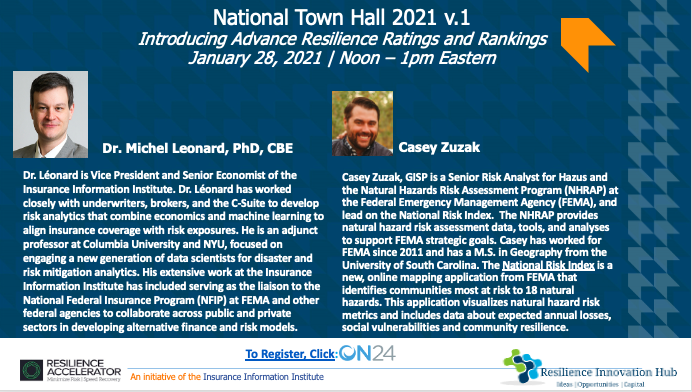 Kicking off the new year of National Town Halls with the rollout of two major ratings and rankings platforms on Disaster and Risk Mitigation inc...