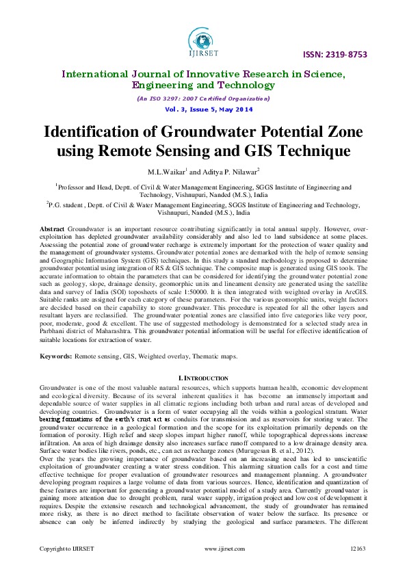 Groundwater Potential Zone Gis 2014 