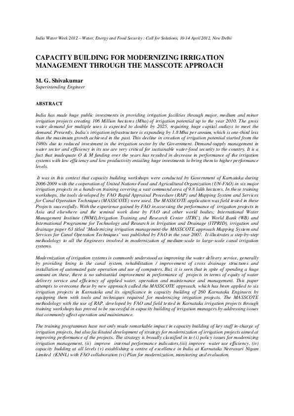 Capacity Building for Modernizing Irrigation Management Through the Masscote Approach