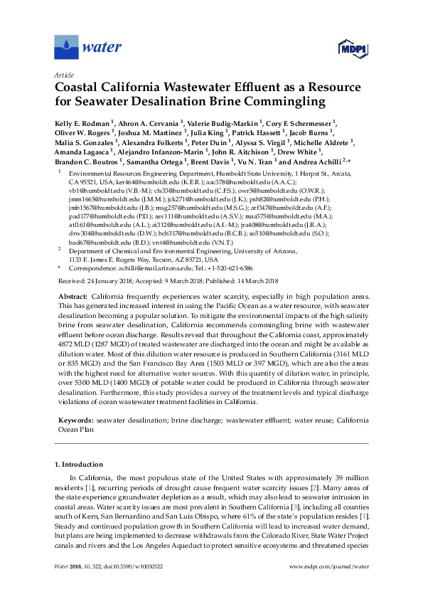 Wastewater ​Effluent as a ​Resource for ​Seawater ​Desalination ​Brine ​Commingling ​– Case ​Study
