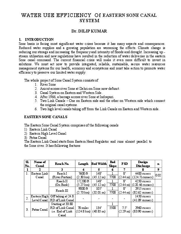 WATER USE EFFICIENCY Of EASTERN SONE CANAL SYSTEM