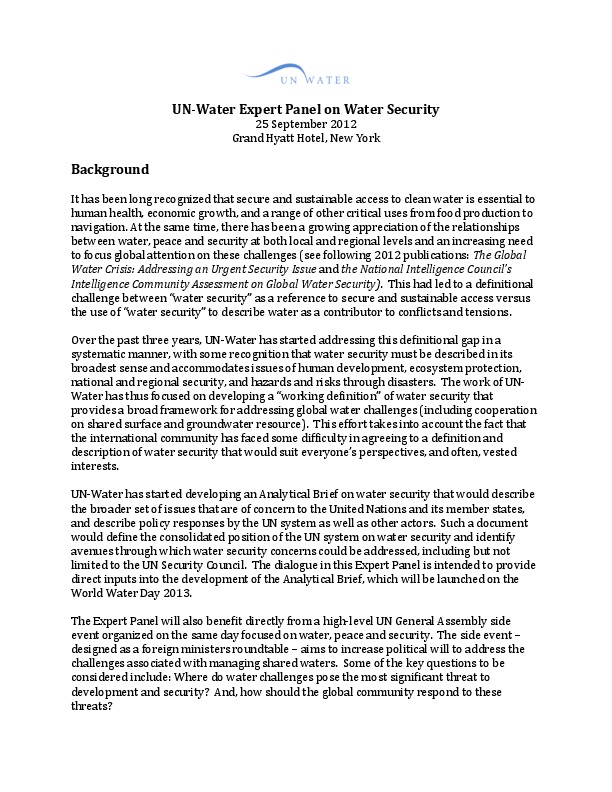 UN Panel: Water Security, 25 Sep.