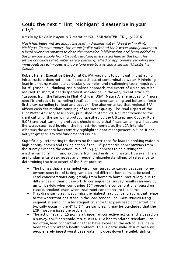 Could the next &ldquo;Flint, Michigan&rdquo; disaster be in your city?&nbsp;Read more for information on the issues in the article written by &n...