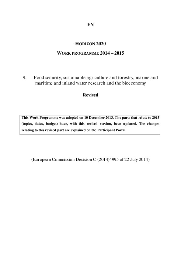 EU Horizon 2020 Sustainable Agriculture - 2014