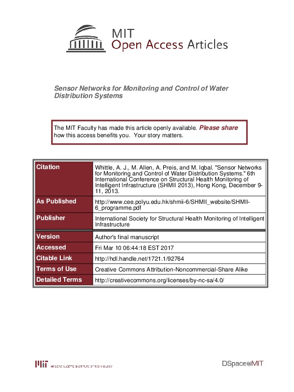 Sensor Networks for Monitoring and Control of Water Distribution Systems