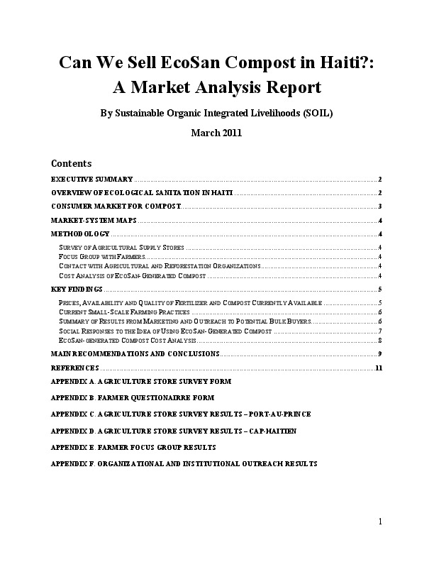 Can We Sell EcoSan Compost in Haiti? A Market Analysis Report