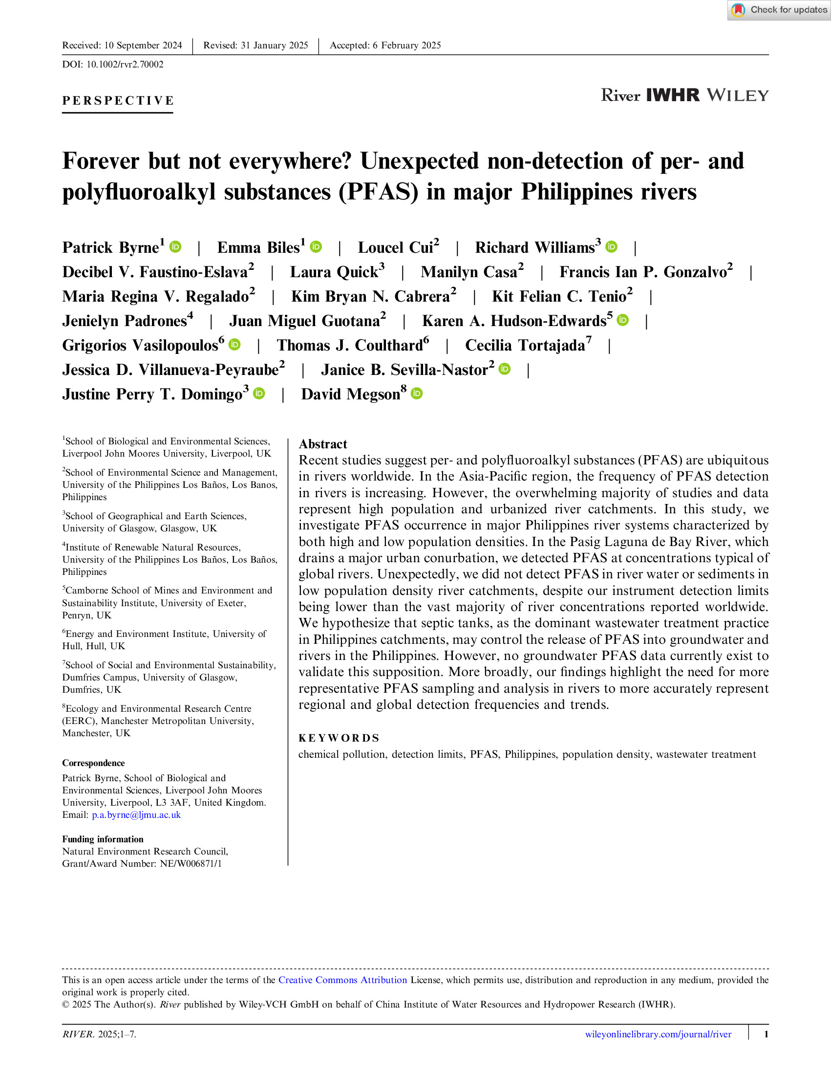 Unexpected non-detection of per- and polyfluoroalkyl substances (PFAS) in major Philippines rivers