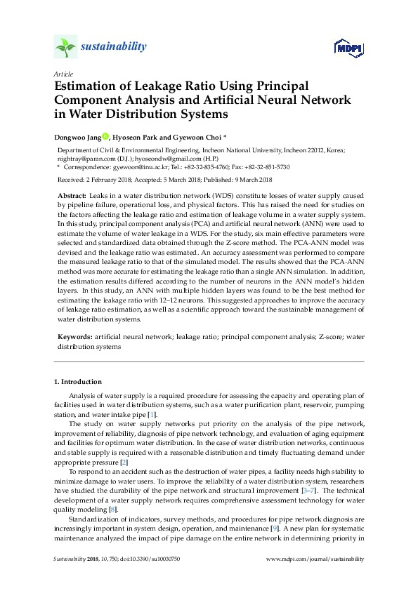 Estimation of Leakage Ratio Using Principal Component Analysis and Artificial Neural Network in WDS