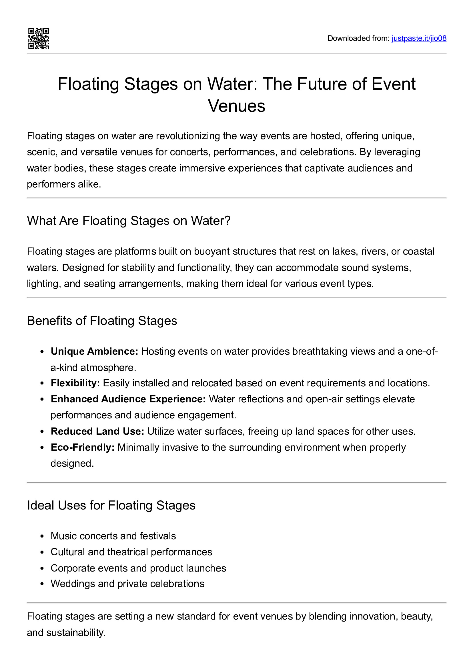 Floating stages on water