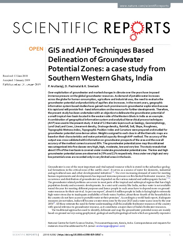 GIS and AHP Techniques Based Delineation of Groundwater Potential Zones