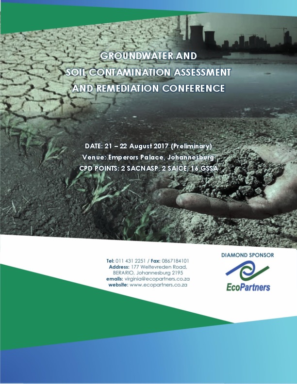 GROUNDWATER AND SOIL CONTAMINATION ASSESSMENT AND REMEDIATION CONFERENCE; 21-22Aug; Johannesburg, South Africa. This networking opportunity will...
