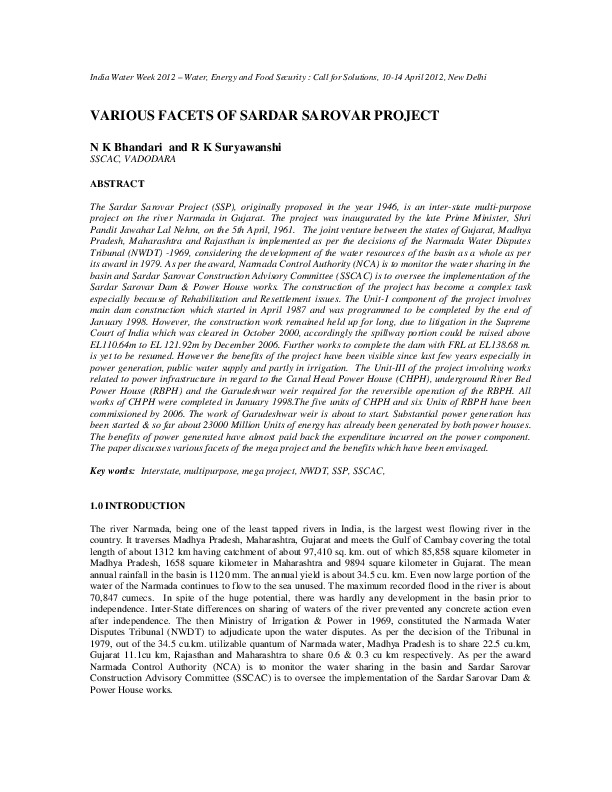 Various Facets of Sardar Sarovar Project