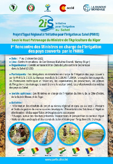CILSS/PARIIS : Deux &eacute;v&egrave;nements majeurs sur l&rsquo;irrigation au Sahel et en Afrique de l&rsquo;Ouest, du 28 novembre au 2 d&eacute;cembre 2022, &agrave; Niamey-1...