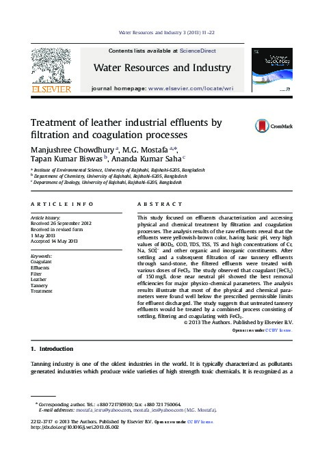 ￼Treatment of leather industrial effluents by filtration and coagulation processes