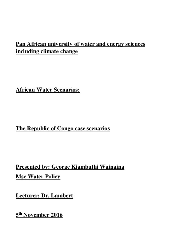The water scenario, a case of Congo Brazaville