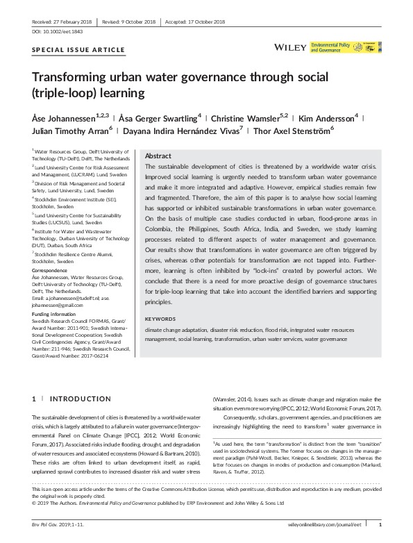 Transforming Urban Water Governance Through Social (Triple-loop) Learning