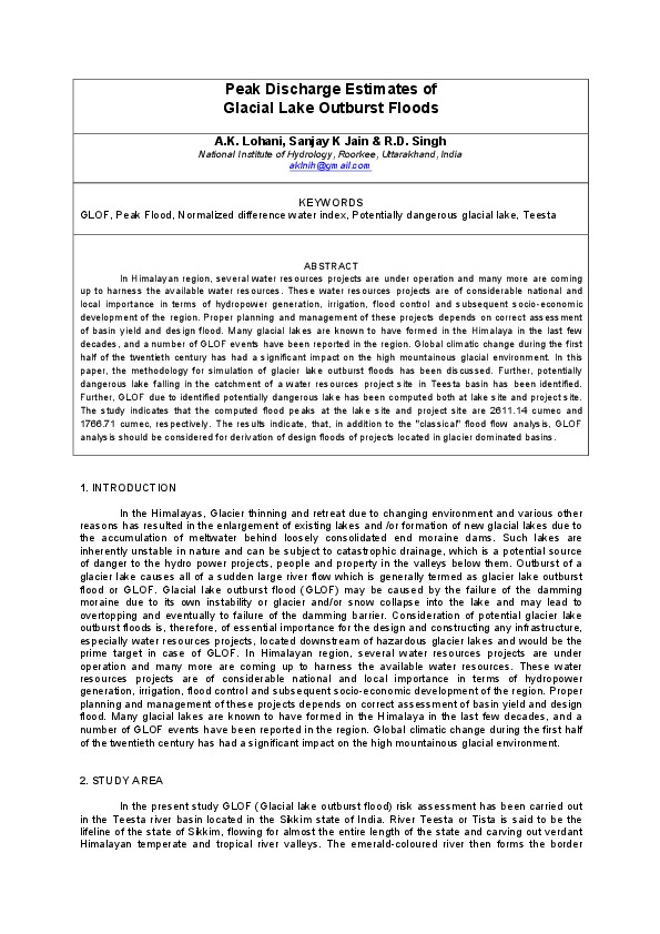 Peak Discharge Estimates of Glacial Lake Outburst Floods