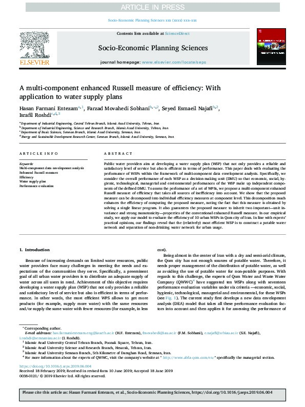 A multi-component enhanced Russell measure of efficiency: Withapplication to water supply plans