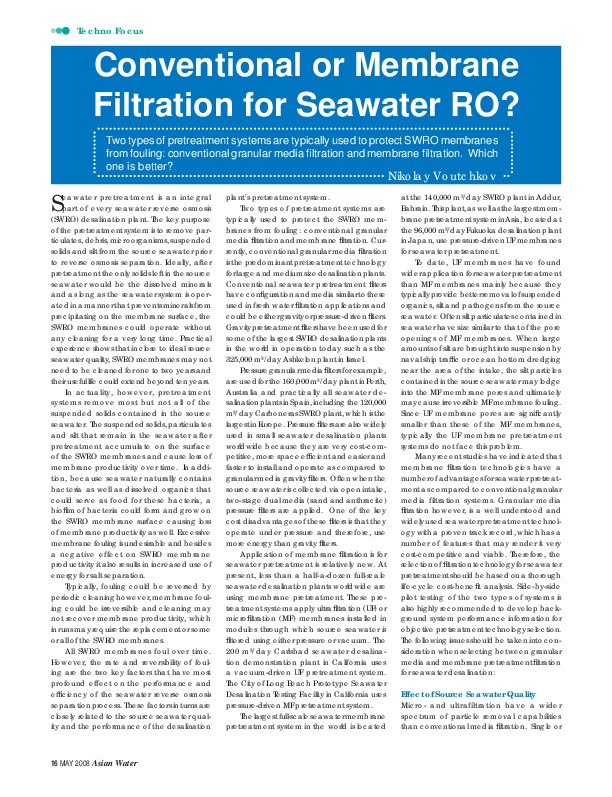 Conventional or Membrane Filtration for Seawater RO?
