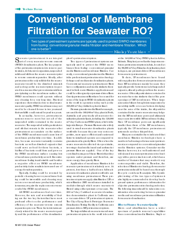 Conventional or Membrane Filtration for Seawater RO?