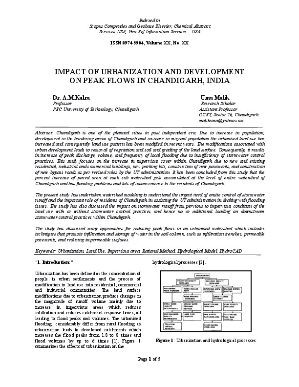 IMPACT OF URBANIZATION AND DEVELOPMENT  ON PEAK FLOWS IN CHANDIGARH, INDIA