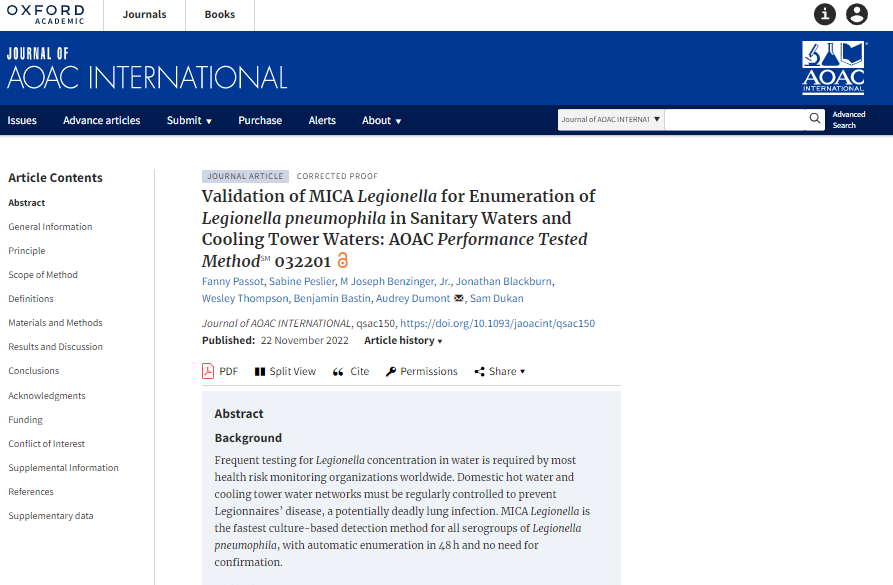 [PUBLICATION] Our scientific article has been published in the Journal of the AOAC INTERNATIONALIts conclusions ? MICA Legionella "presents, in ...