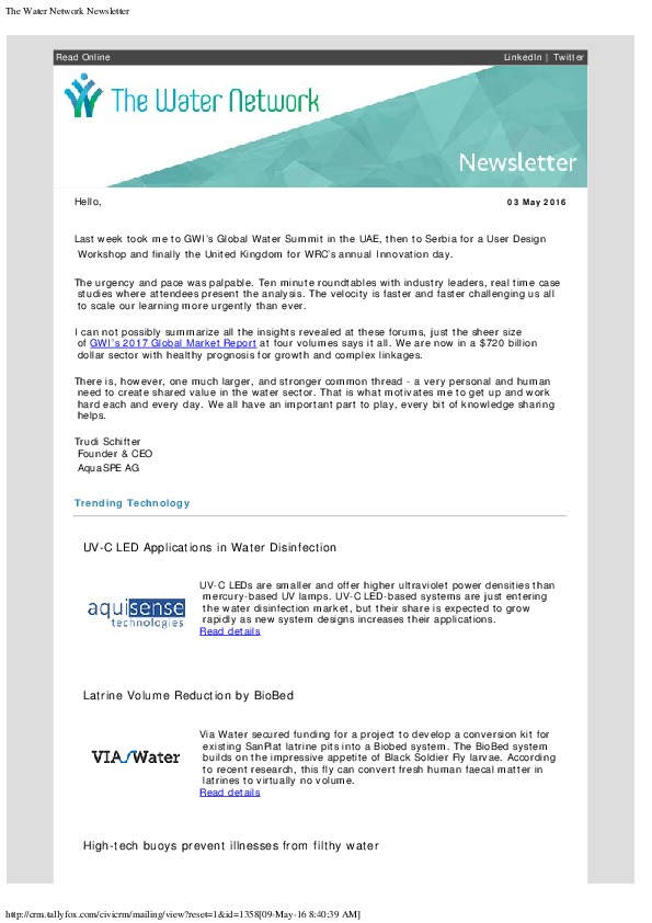 The Water Network Newsletter - 2016-05-03