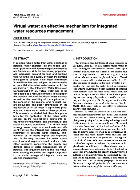 Virtual water: an effective mechanism for integrated water resources management