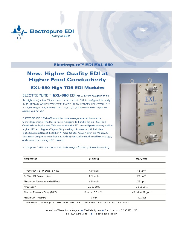 EXL: High Flow EDI for Power Generation, Industrial, and Pharmaceutical Water