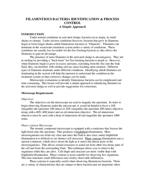 Filamentous Bacteria Identification & Process Control