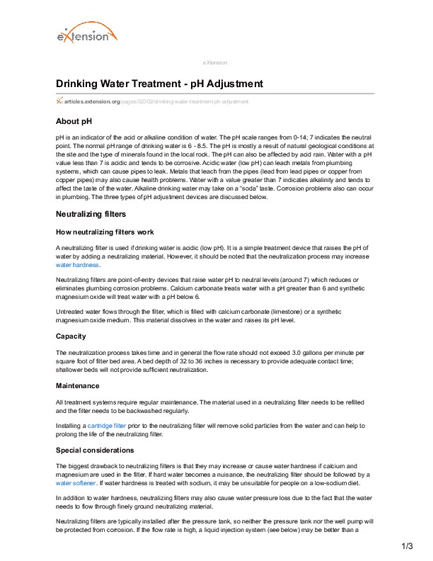 Drinking Water Treatment - pH Adjustment