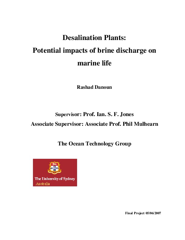 Desalination Plants: Potential Impacts of Brine Discharge on Marine Life