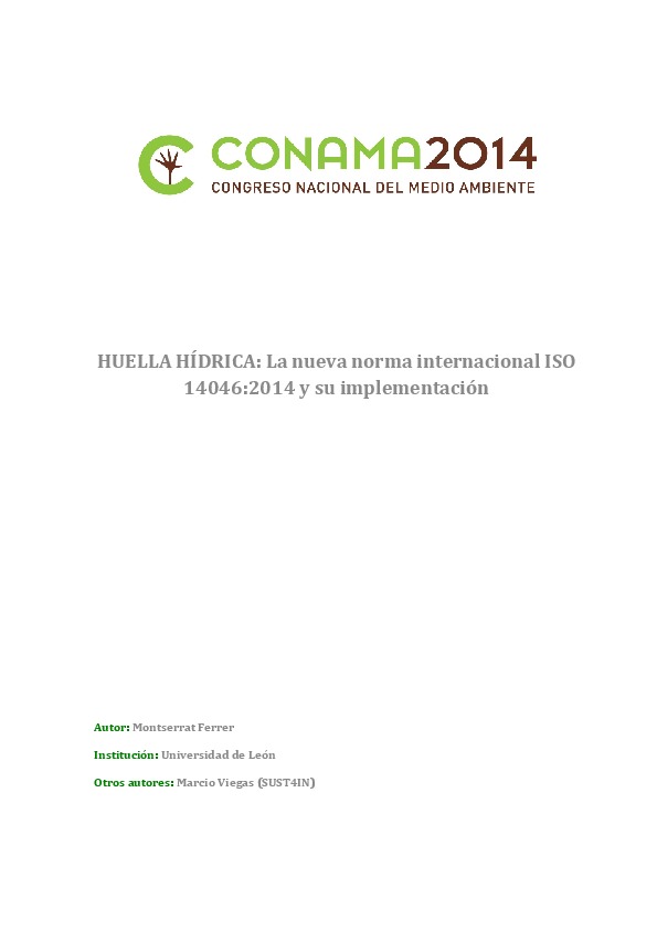 WATER FOOTPRINT: The new ISO 14046. Free to read article (in Spanish) + Training Course in Madrid (in English). More info: http://www.sust4in.co...