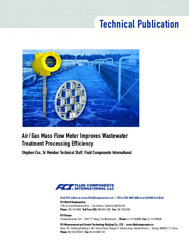 Air / Gas Mass Flow Meter Improves Wastewater Treatment Processing Efficiency