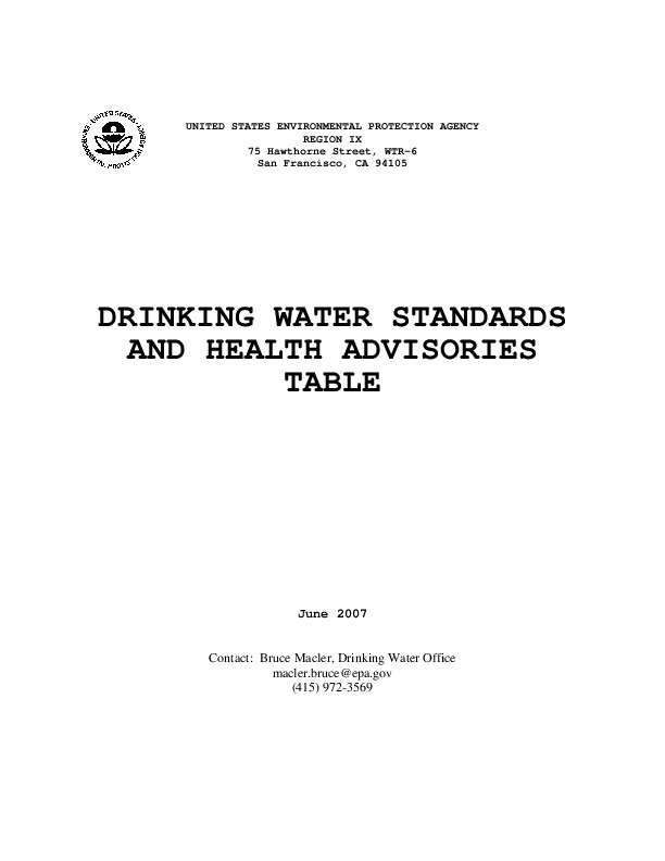 EPA drinking water standards and health advisories table