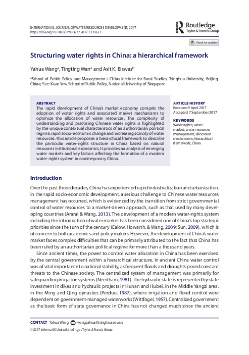 Structuring Water Rights in China: A Hierarchical Framework