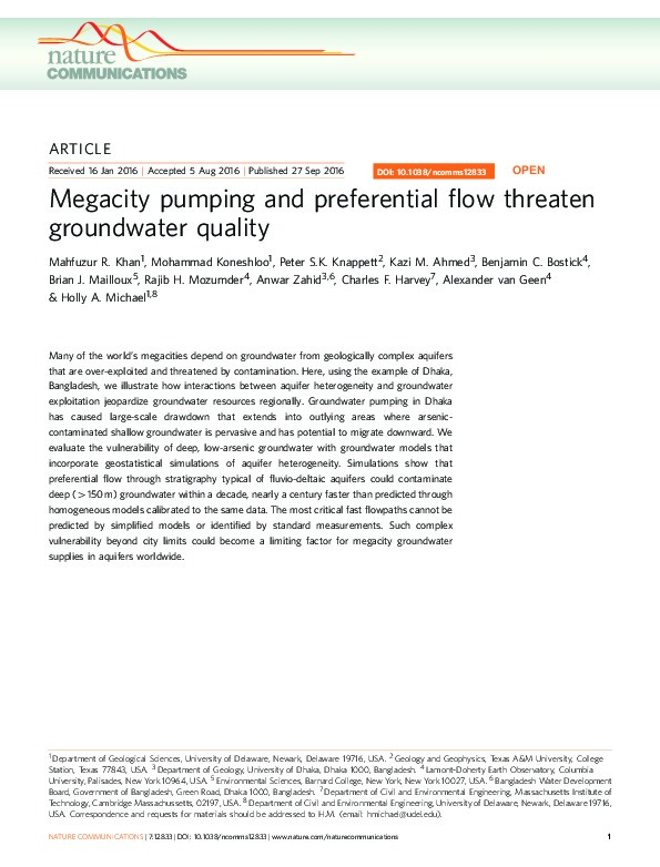 Megacity pumping and preferential flow threaten groundwater quality