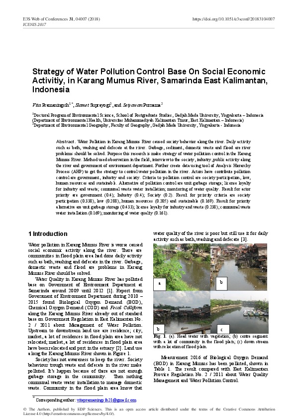 Strategy of Water Pollution Control Base On Social Economic Activity