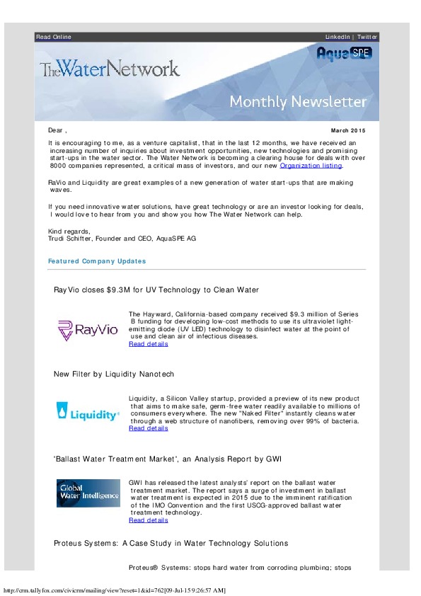 The Water Network Newsletter - 2015-03